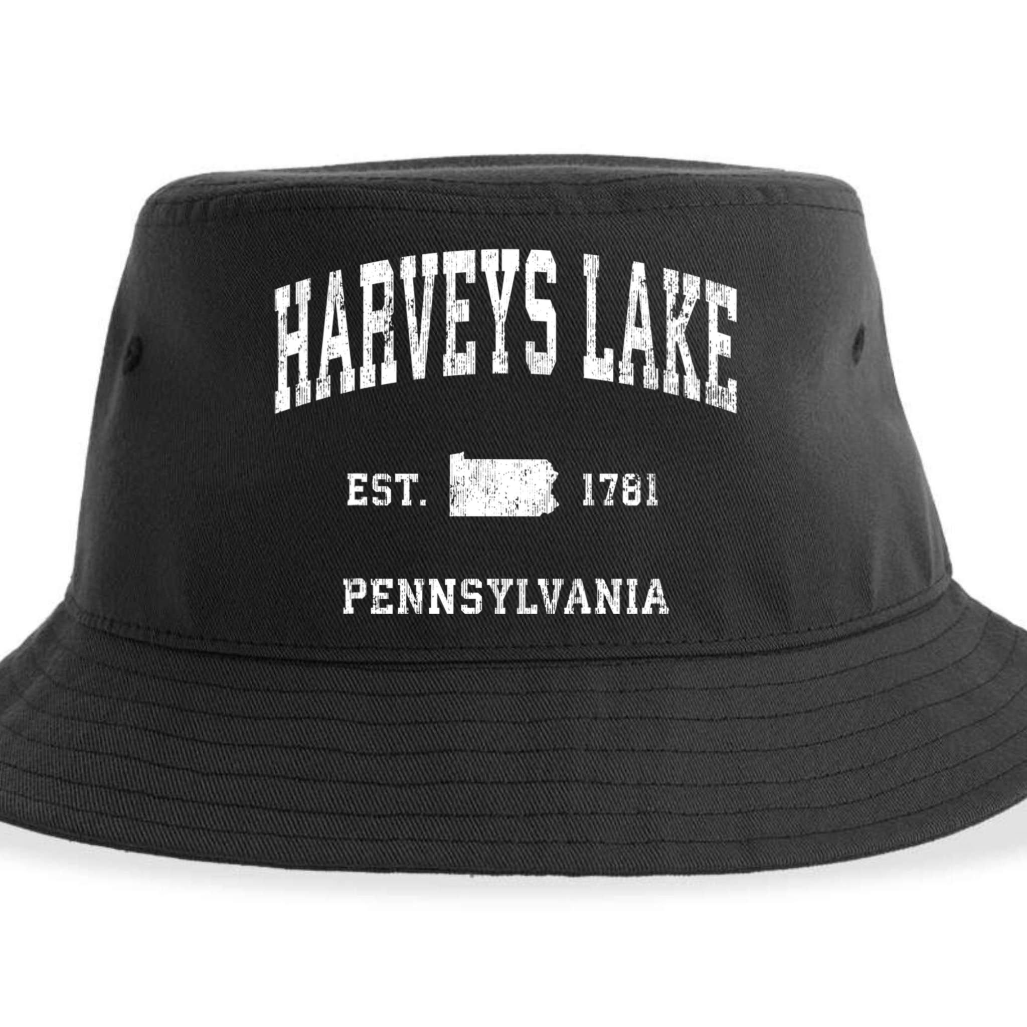 Harveys Lake Pennsylvania Pa Vintage Athletic Black Sports Sustainable Bucket Hat