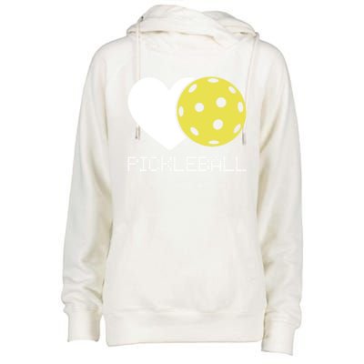 Heart Love Pickleball Gift Womens Funnel Neck Pullover Hood