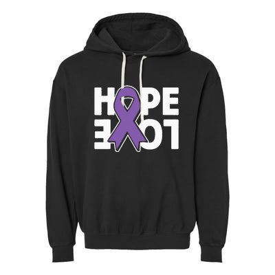 Hope Love Purple Ribbon Alzheimer´s Awareness Garment-Dyed Fleece Hoodie