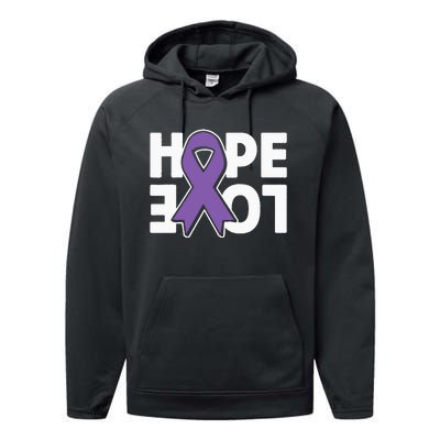 Hope Love Purple Ribbon Alzheimer´s Awareness Performance Fleece Hoodie