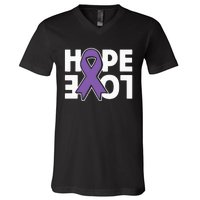 Hope Love Purple Ribbon Alzheimer´s Awareness V-Neck T-Shirt