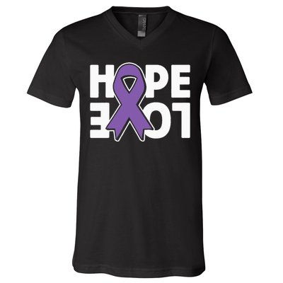 Hope Love Purple Ribbon Alzheimer´s Awareness V-Neck T-Shirt