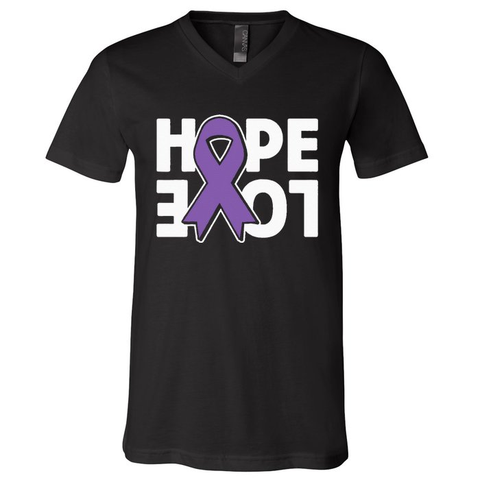 Hope Love Purple Ribbon Alzheimer´s Awareness V-Neck T-Shirt