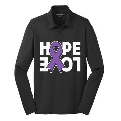 Hope Love Purple Ribbon Alzheimer´s Awareness Silk Touch Performance Long Sleeve Polo