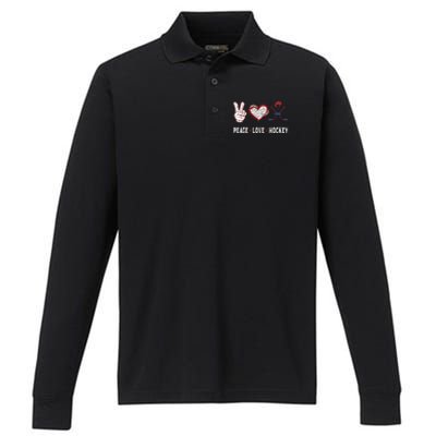 Hockey Lovers Player Fans Peace Love Hockey Gift Performance Long Sleeve Polo