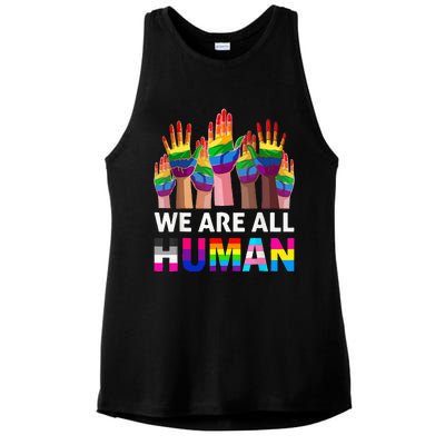 Human LGBT Pride Parade Plus Size Ladies PosiCharge Tri-Blend Wicking Tank