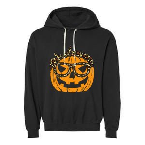 Halloween Leopard Print Bandana Adorable Pumpkin Design Garment-Dyed Fleece Hoodie