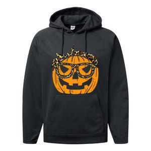 Halloween Leopard Print Bandana Adorable Pumpkin Design Performance Fleece Hoodie