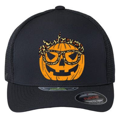 Halloween Leopard Print Bandana Adorable Pumpkin Design Flexfit Unipanel Trucker Cap