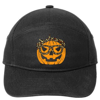 Halloween Leopard Print Bandana Adorable Pumpkin Design 7-Panel Snapback Hat