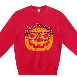 Halloween Leopard Print Bandana Adorable Pumpkin Design Premium Crewneck Sweatshirt