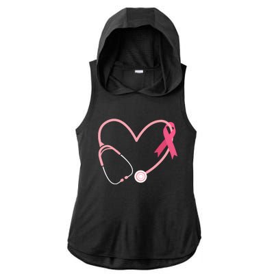 Heart Love Pink Ribbon Doctor Nurse Cute Breast Cancer Gifts Ladies PosiCharge Tri-Blend Wicking Draft Hoodie Tank