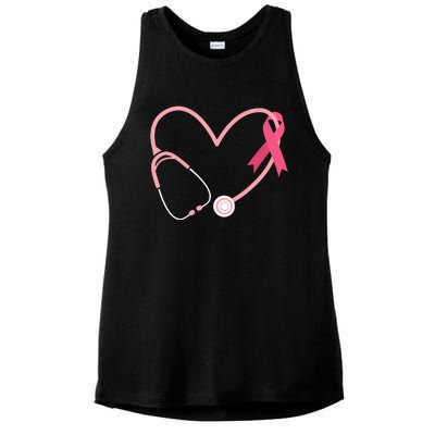 Heart Love Pink Ribbon Doctor Nurse Cute Breast Cancer Gifts Ladies PosiCharge Tri-Blend Wicking Tank