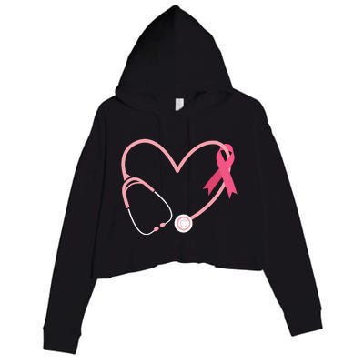 Heart Love Pink Ribbon Doctor Nurse Cute Breast Cancer Gifts Crop Fleece Hoodie