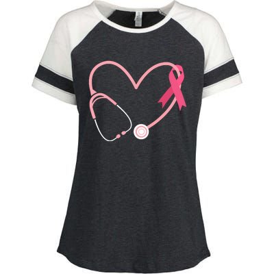 Heart Love Pink Ribbon Doctor Nurse Cute Breast Cancer Gifts Enza Ladies Jersey Colorblock Tee