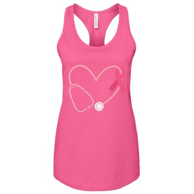 Heart Love Pink Ribbon Doctor Nurse Cute Breast Cancer Gifts Women's Racerback Tank