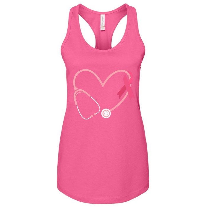 Heart Love Pink Ribbon Doctor Nurse Cute Breast Cancer Gifts Women's Racerback Tank