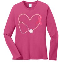 Heart Love Pink Ribbon Doctor Nurse Cute Breast Cancer Gifts Ladies Long Sleeve Shirt