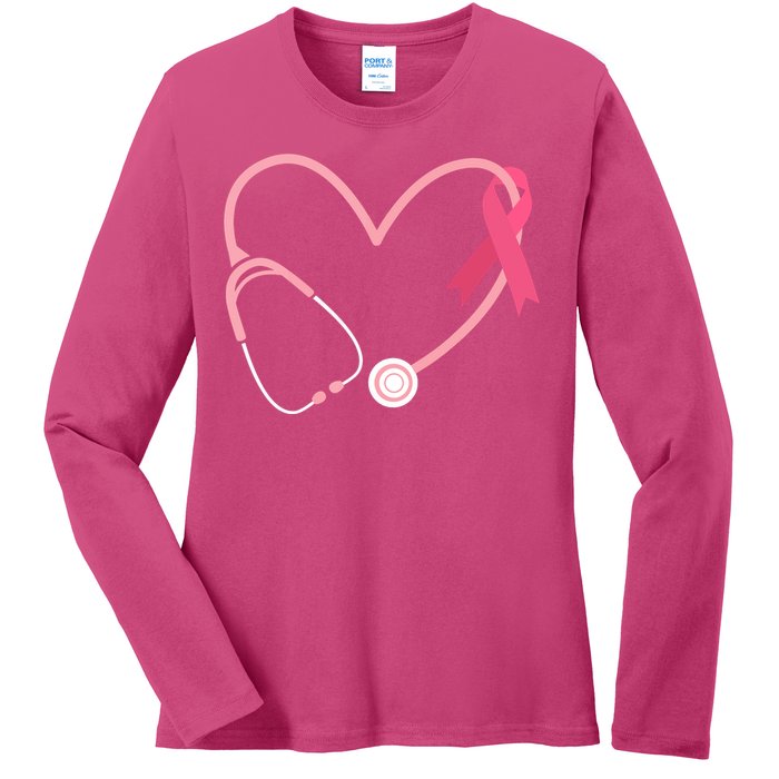 Heart Love Pink Ribbon Doctor Nurse Cute Breast Cancer Gifts Ladies Long Sleeve Shirt