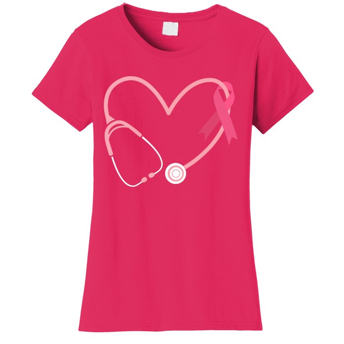 Heart Love Pink Ribbon Doctor Nurse Cute Breast Cancer Gifts Women's T-Shirt