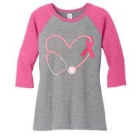 Heart Love Pink Ribbon Doctor Nurse Cute Breast Cancer Gifts Women's Tri-Blend 3/4-Sleeve Raglan Shirt