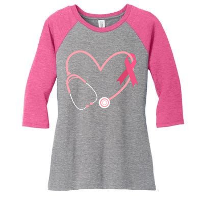 Heart Love Pink Ribbon Doctor Nurse Cute Breast Cancer Gifts Women's Tri-Blend 3/4-Sleeve Raglan Shirt