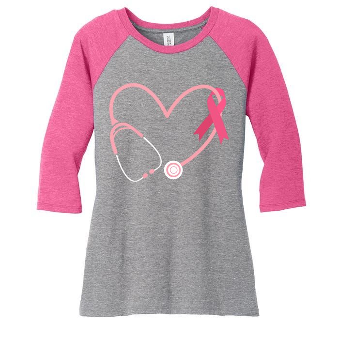 Heart Love Pink Ribbon Doctor Nurse Cute Breast Cancer Gifts Women's Tri-Blend 3/4-Sleeve Raglan Shirt