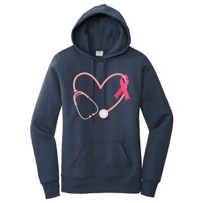 Heart Love Pink Ribbon Doctor Nurse Cute Breast Cancer Gifts Women's Pullover Hoodie