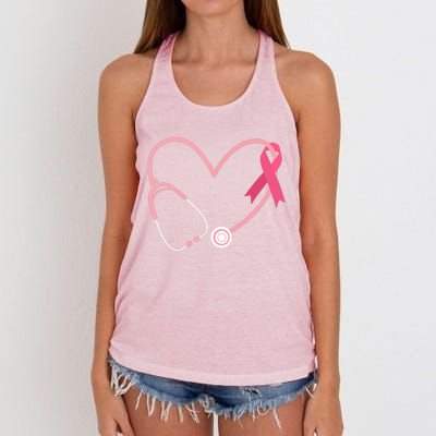 Heart Love Pink Ribbon Doctor Nurse Cute Breast Cancer Gifts Women's Knotted Racerback Tank