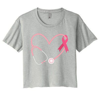 Heart Love Pink Ribbon Doctor Nurse Cute Breast Cancer Gifts Women's Crop Top Tee