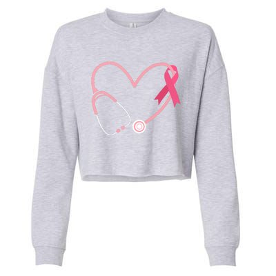 Heart Love Pink Ribbon Doctor Nurse Cute Breast Cancer Gifts Cropped Pullover Crew