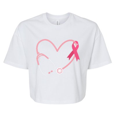 Heart Love Pink Ribbon Doctor Nurse Cute Breast Cancer Gifts Bella+Canvas Jersey Crop Tee