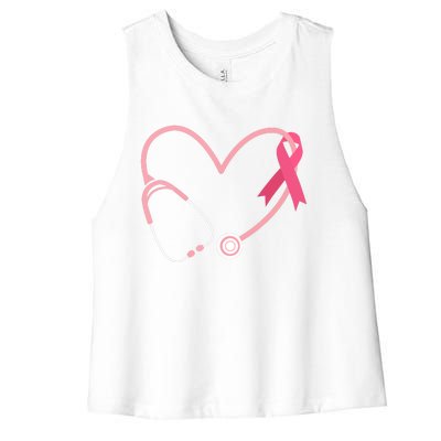 Heart Love Pink Ribbon Doctor Nurse Cute Breast Cancer Gifts Women's Racerback Cropped Tank