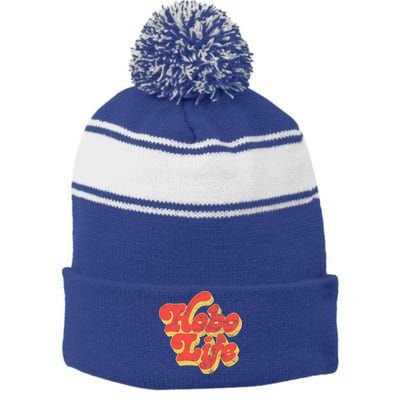 Hobo Life Retro Vintage Stripe Pom Pom Beanie