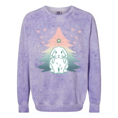 Holland Lop Rabbit Bunny Christmas Tree Snow Flakes Holiday Gift Colorblast Crewneck Sweatshirt