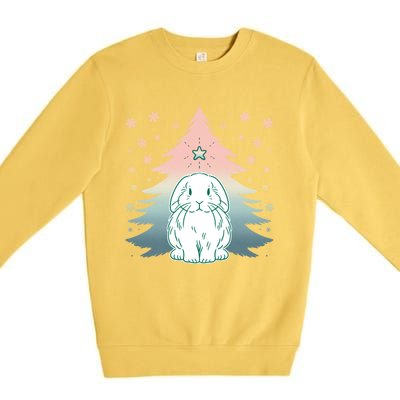 Holland Lop Rabbit Bunny Christmas Tree Snow Flakes Holiday Gift Premium Crewneck Sweatshirt