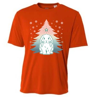 Holland Lop Rabbit Bunny Christmas Tree Snow Flakes Holiday Gift Cooling Performance Crew T-Shirt