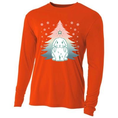 Holland Lop Rabbit Bunny Christmas Tree Snow Flakes Holiday Gift Cooling Performance Long Sleeve Crew