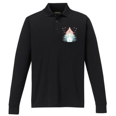 Holland Lop Rabbit Bunny Christmas Tree Snow Flakes Holiday Gift Performance Long Sleeve Polo