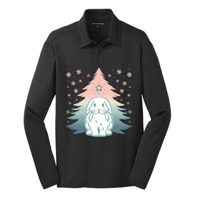 Holland Lop Rabbit Bunny Christmas Tree Snow Flakes Holiday Gift Silk Touch Performance Long Sleeve Polo