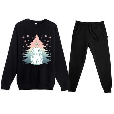 Holland Lop Rabbit Bunny Christmas Tree Snow Flakes Holiday Gift Premium Crewneck Sweatsuit Set