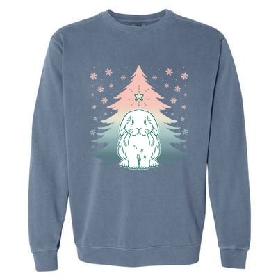 Holland Lop Rabbit Bunny Christmas Tree Snow Flakes Holiday Gift Garment-Dyed Sweatshirt