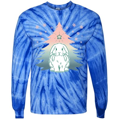 Holland Lop Rabbit Bunny Christmas Tree Snow Flakes Holiday Gift Tie-Dye Long Sleeve Shirt