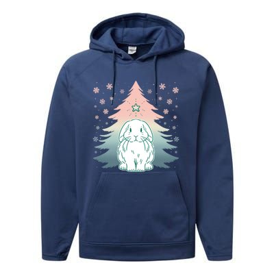 Holland Lop Rabbit Bunny Christmas Tree Snow Flakes Holiday Gift Performance Fleece Hoodie