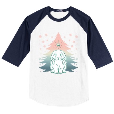 Holland Lop Rabbit Bunny Christmas Tree Snow Flakes Holiday Gift Baseball Sleeve Shirt