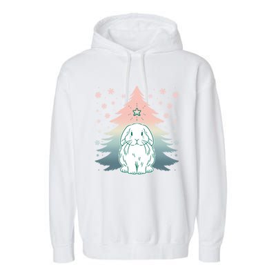 Holland Lop Rabbit Bunny Christmas Tree Snow Flakes Holiday Gift Garment-Dyed Fleece Hoodie