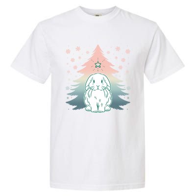 Holland Lop Rabbit Bunny Christmas Tree Snow Flakes Holiday Gift Garment-Dyed Heavyweight T-Shirt