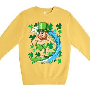 Hawaiian Leprechaun Surfing Irish St Patrick's Day Surfers Meaningful Gift Premium Crewneck Sweatshirt