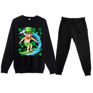 Hawaiian Leprechaun Surfing Irish St Patrick's Day Surfers Meaningful Gift Premium Crewneck Sweatsuit Set