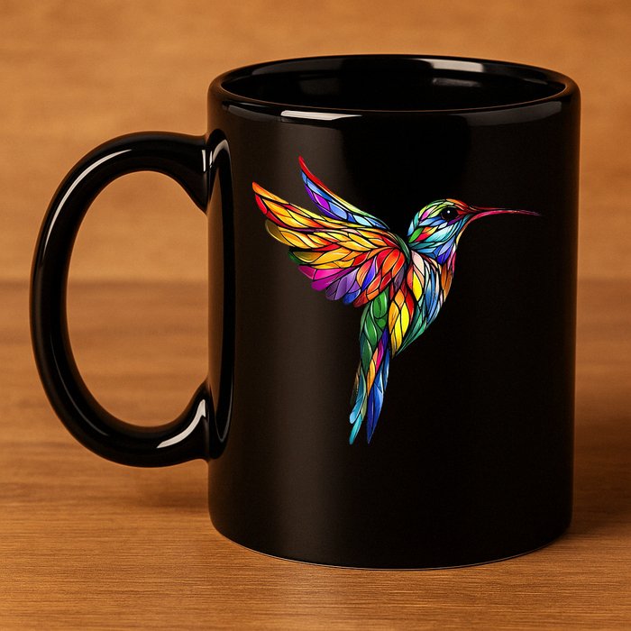 Hummingbird Lovers Stained Glass Hummingbird  11oz C Handle Ceramic Mug